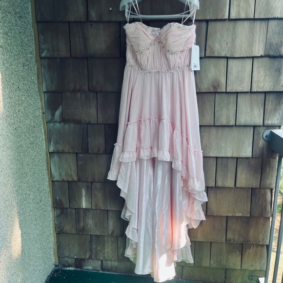 MAC DUGGAL 10 Beaded Ruffle High Low Gown Pink Sleeveless Chiffon 68096 - Picture 5 of 15